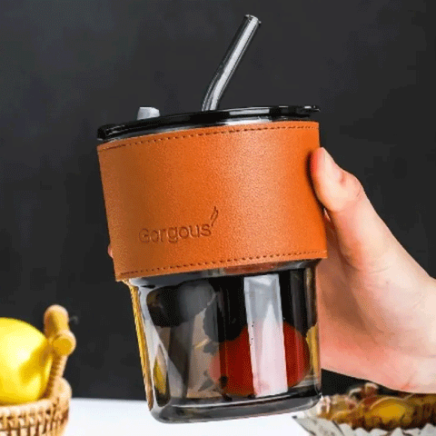 400ML Creative Amber Straw Glass Large-Capacity Coffee Cup Water Bottle
