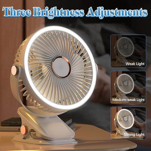 720° Wide-Angle Rechargeable Desk Fan with LED