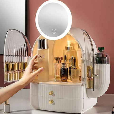 Luxury large Capacity Inside Led Mirror Cosmetic Organizer