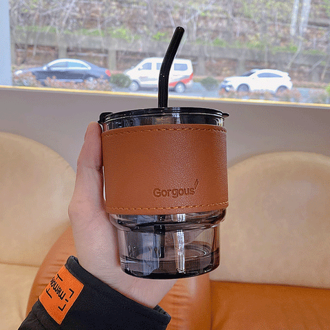 400ML Creative Amber Straw Glass Large-Capacity Coffee Cup Water Bottle