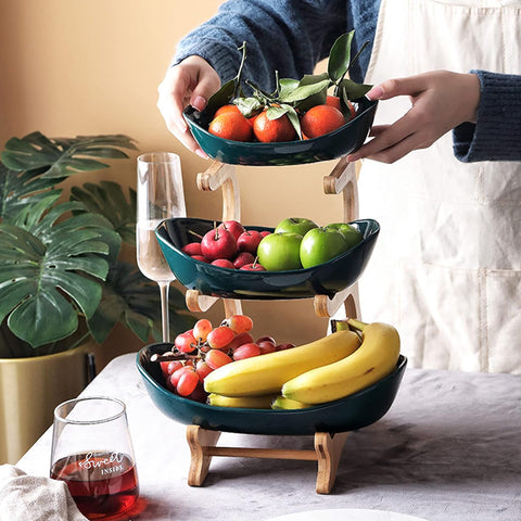 3 Tiers Fruit Plates With Wooden Stand