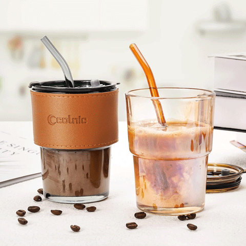400ML Creative Amber Straw Glass Large-Capacity Coffee Cup Water Bottle