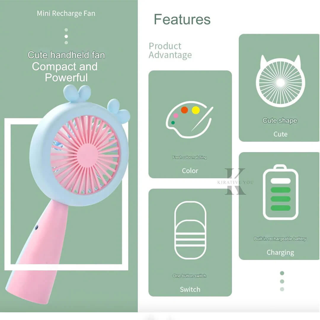 Rechargeable Mini Handheld Fan With Light
