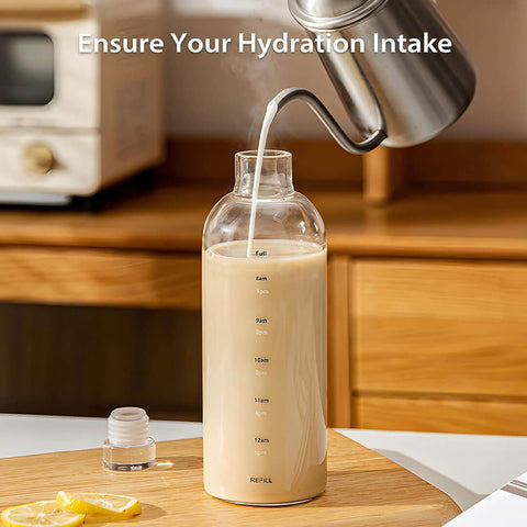 Glass Water Bottle With Time Marker