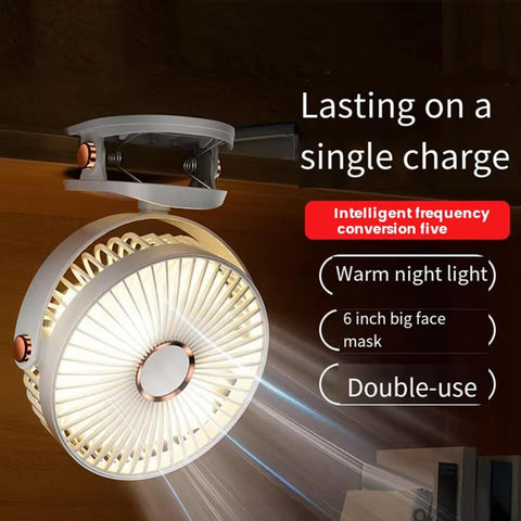 720° Wide-Angle Rechargeable Desk Fan with LED