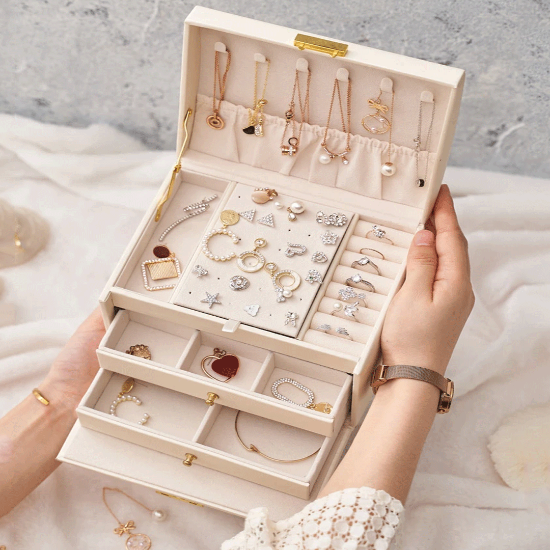 3 Layer Leather Jewellery Organizer