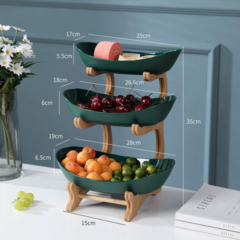 3 Tiers Fruit Plates With Wooden Stand