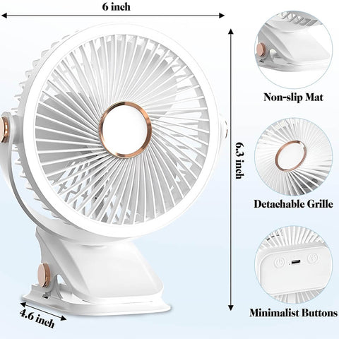 720° Wide-Angle Rechargeable Desk Fan with LED