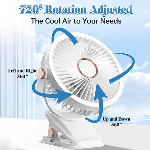 720° Wide-Angle Rechargeable Desk Fan with LED