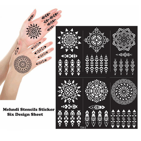 Pack of 06 Mehndi Stencil with Free applicator