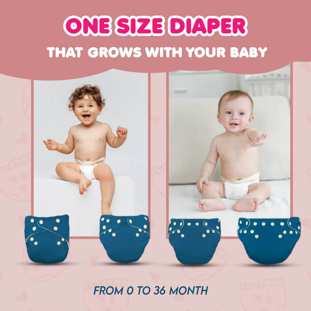 Kids Free Size Reusable Cloth Diaper + Insert (0-36 Month)