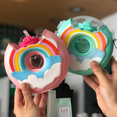 Portable Cartoon Creative Donut Water Bottle With Straw