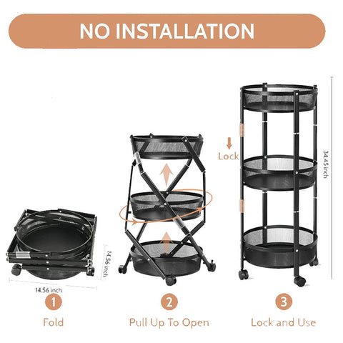 3-Tier Foldable Storage Trolley Rack