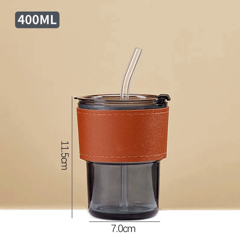 400ML Creative Amber Straw Glass Large-Capacity Coffee Cup Water Bottle
