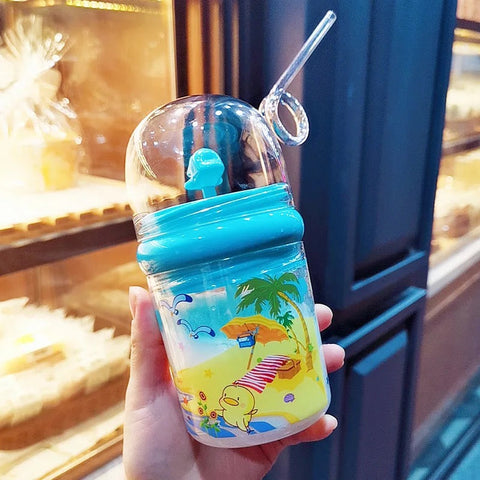 Fancy Water Bottle Cup With Straw